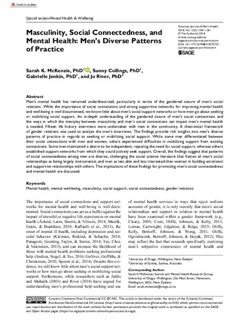 Masculinity, Social Connectedness, and Mental Health: Men’s .